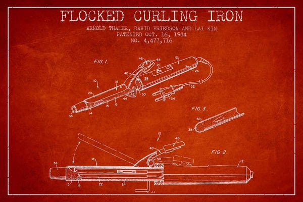 Beauty & Personal Care Blueprints: Flocked Curling Iron Red Patent Blueprint by Aged Pixel