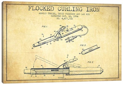 Flocked Curling Iron Vintage Patent Blueprint Canvas Art Print - Aged Pixel: Beauty & Personal Care