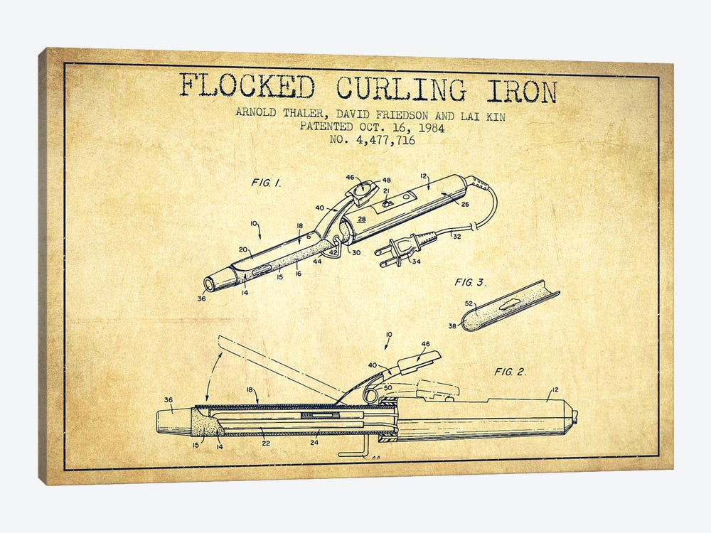 Flocked Curling Iron Vintage Patent Blueprint by Aged Pixel 1-piece Art Print