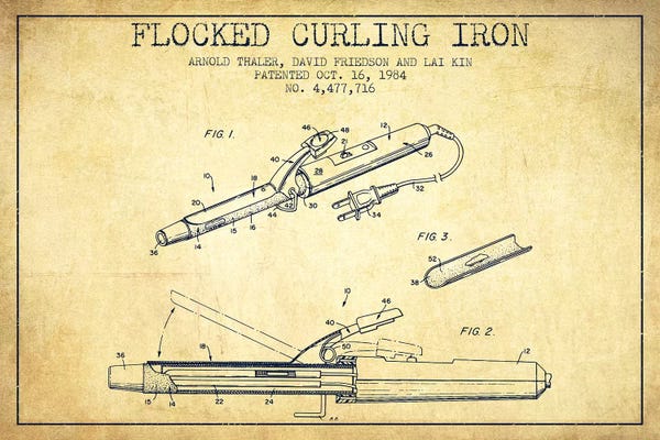 Beauty & Personal Care Blueprints: Flocked Curling Iron Vintage Patent Blueprint by Aged Pixel
