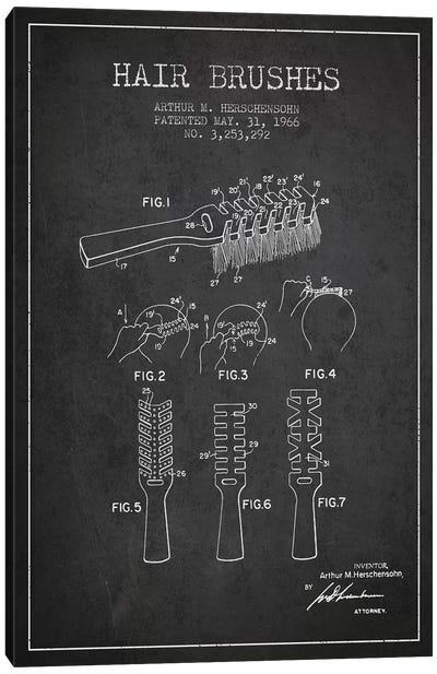 Hair Brushes Charcoal Patent Blueprint Canvas Art Print - Blueprints & Patent Sketches