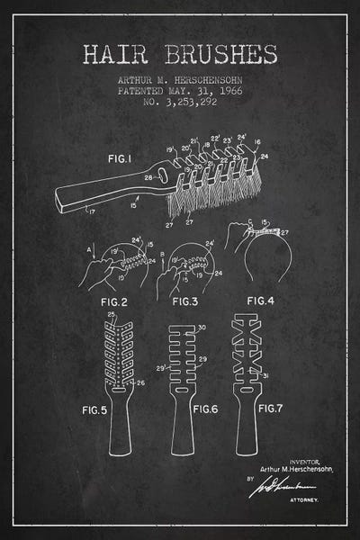 Aged Pixel: Hair Brushes Charcoal Patent Blueprint by Aged Pixel