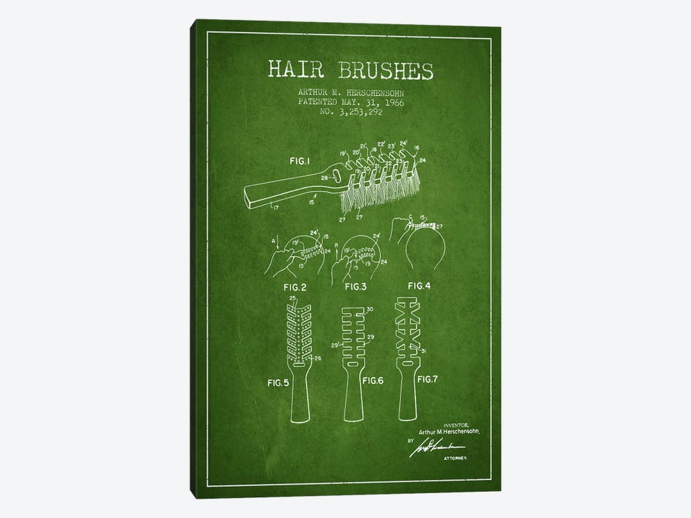 Hair Brushes Green Patent Blueprint by Aged Pixel 1-piece Art Print