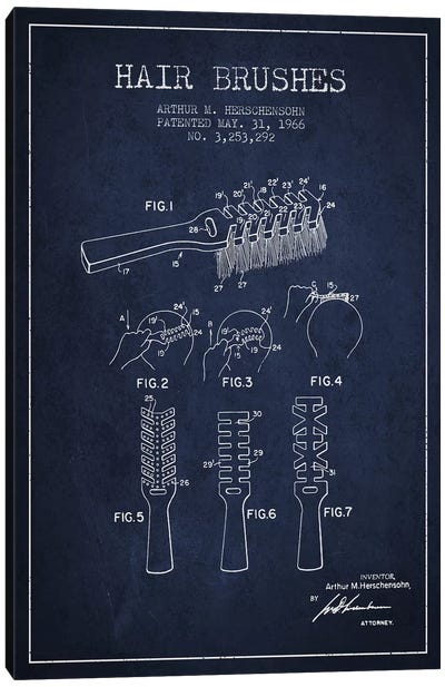 Hair Brushes Navy Blue Patent Blueprint Canvas Art Print - Aged Pixel: Beauty & Personal Care