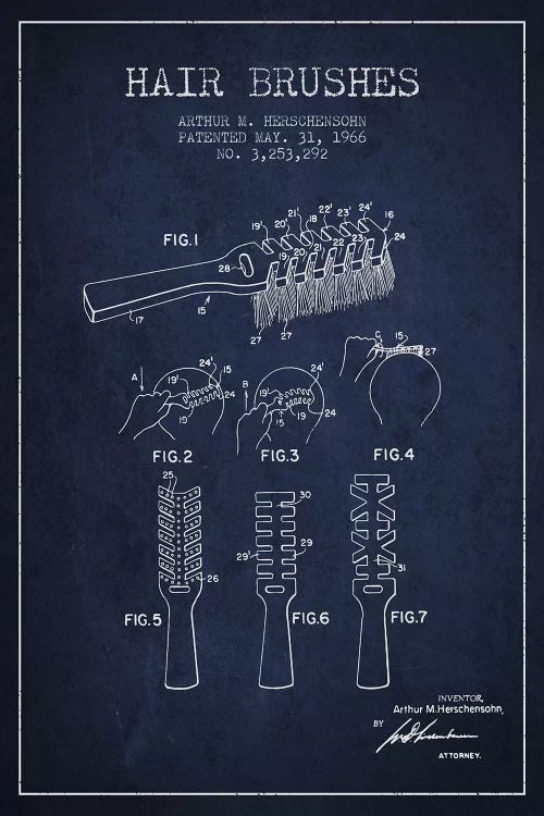 Hair Brushes Navy Blue Patent Blueprint