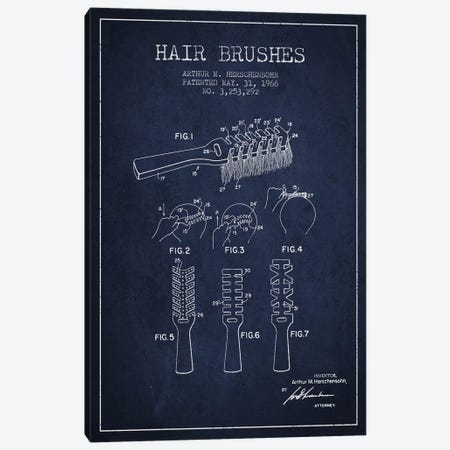 Hair Brushes Navy Blue Patent Blueprint Canvas Print #ADP320} by Aged Pixel Canvas Art