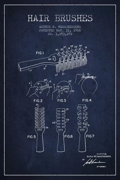 Beauty & Personal Care Blueprints: Hair Brushes Navy Blue Patent Blueprint by Aged Pixel