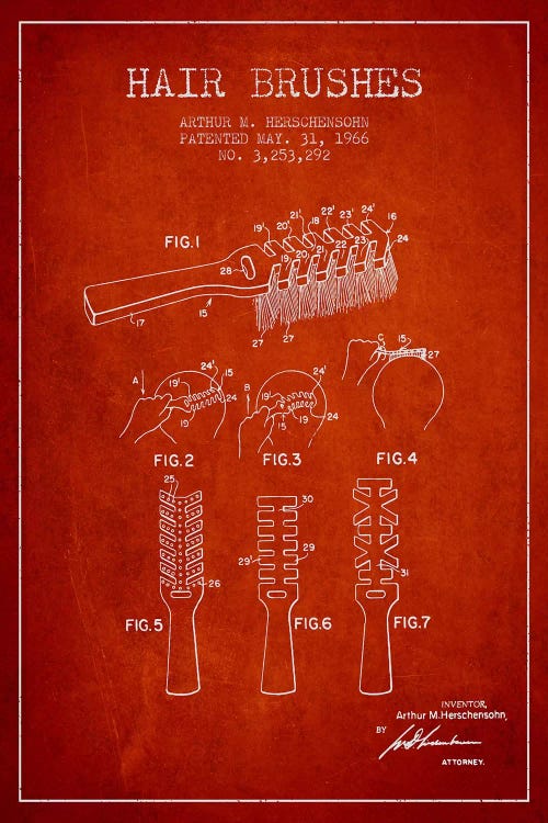 Hair Brushes Red Patent Blueprint