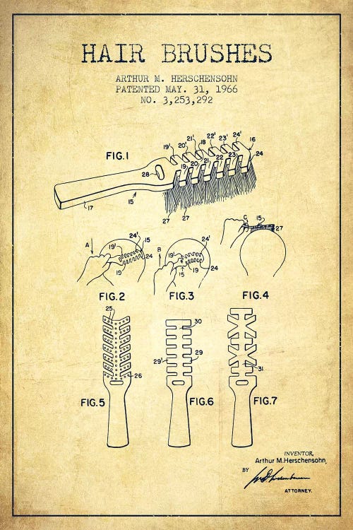 Hair Brushes Vintage Patent Blueprint