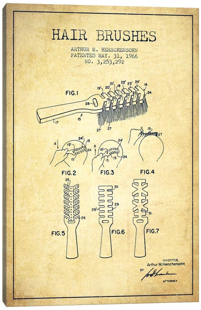 Hair Brushes Vintage Patent Blueprint Canvas Art Print - Beauty & Personal Care Blueprints