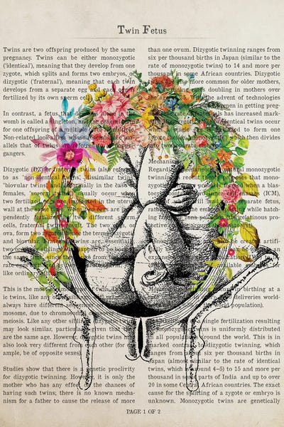 Twin Fetuses In Womb Flower Anatomy Print by Aged Pixel canvas print