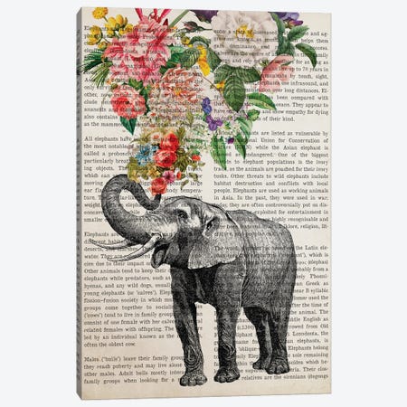 Elephant With Flowers Prints Canvas Print #ADP3237} by Aged Pixel Canvas Art Print