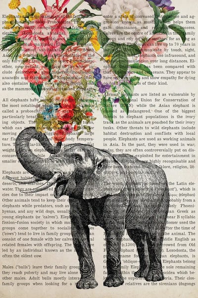 Aged Pixel: Elephant With Flowers Prints by Aged Pixel