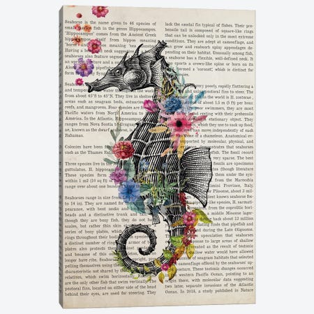 Sea Horse With Flowers Print Canvas Print #ADP3238} by Aged Pixel Canvas Artwork