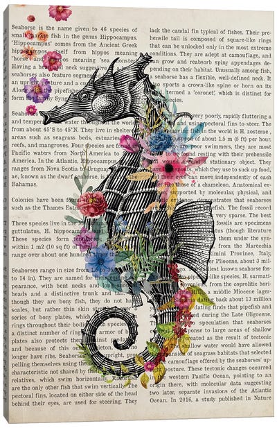 Sea Horse With Flowers Print Canvas Art Print - Seahorse Art