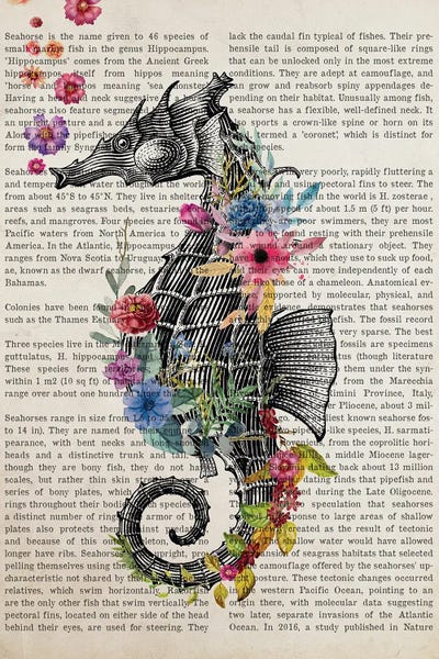 Seahorses: Sea Horse With Flowers Print by Aged Pixel