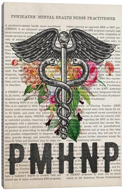 PMHNP, Psychiatric Mental Health Nurse Practitioner With Flowers Canvas Art Print - Profession Art