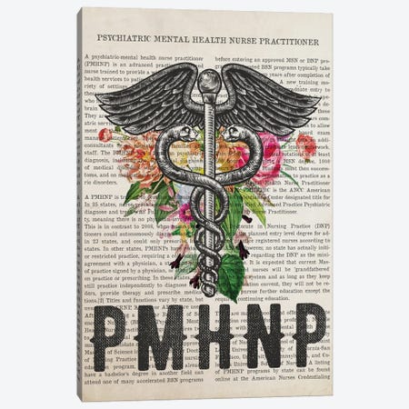 PMHNP, Psychiatric Mental Health Nurse Practitioner With Flowers Canvas Print #ADP3239} by Aged Pixel Canvas Wall Art