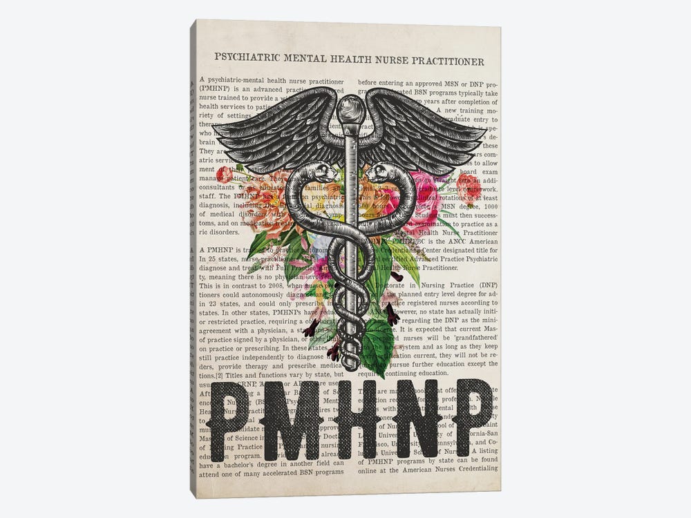 PMHNP, Psychiatric Mental Health Nurse Practitioner With Flowers by Aged Pixel 1-piece Canvas Print