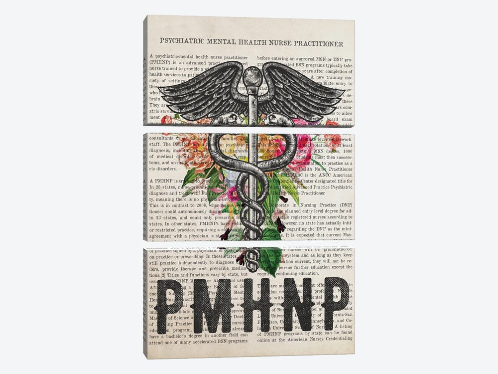 PMHNP, Psychiatric Mental Health Nurse Practitioner With Flowers by Aged Pixel 3-piece Art Print