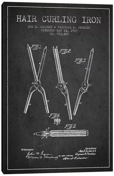 Hair Curling Iron Charcoal Patent Blueprint Canvas Art Print - Aged Pixel: Beauty & Personal Care