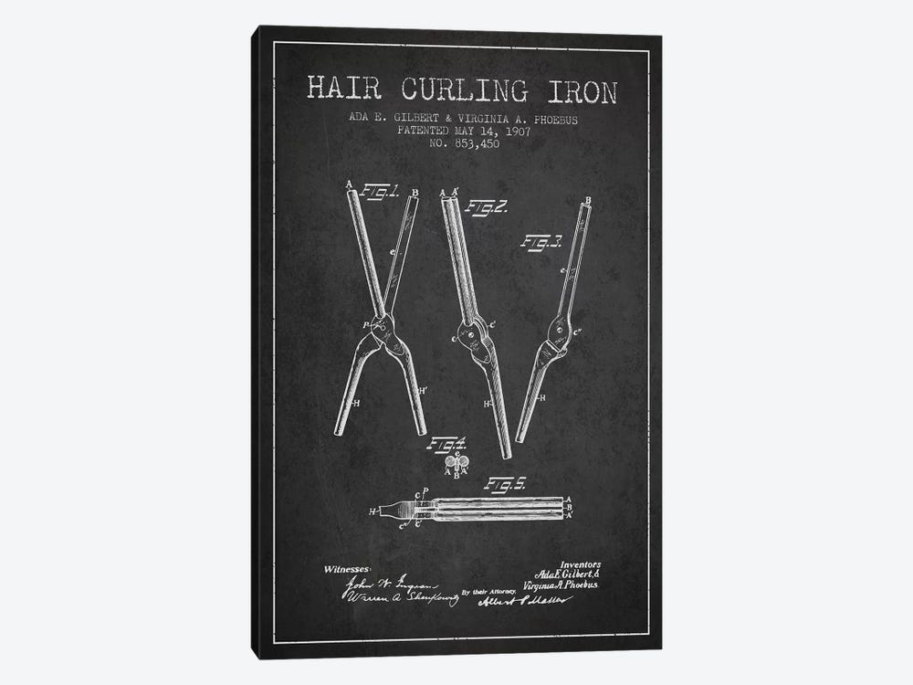 Hair Curling Iron Charcoal Patent Blueprint by Aged Pixel 1-piece Canvas Artwork