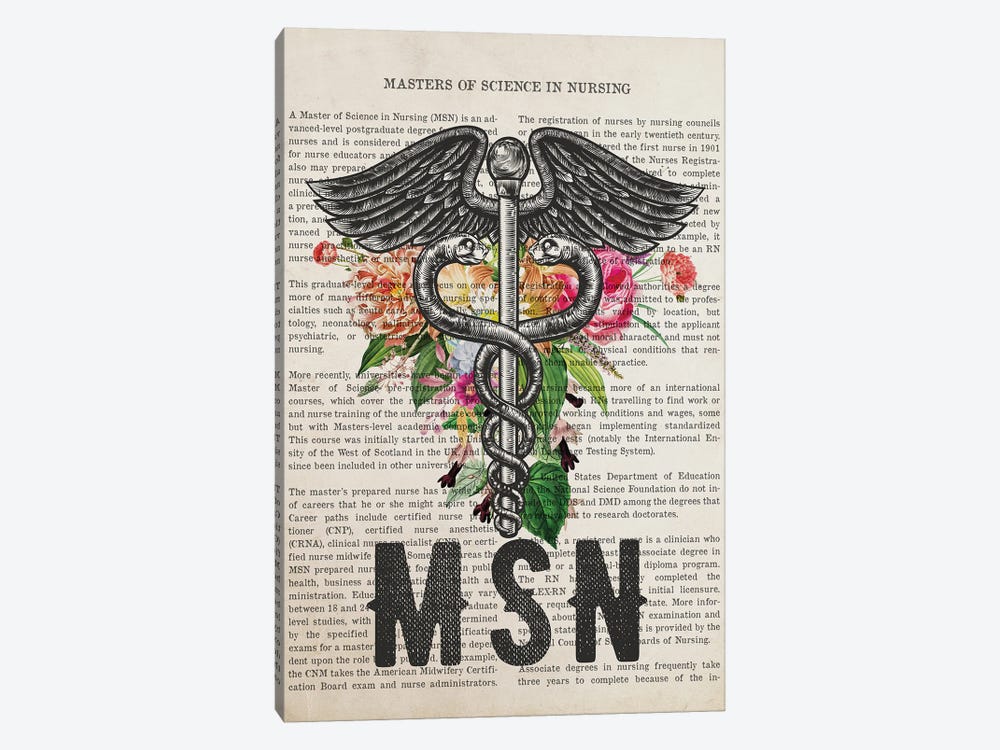 MSN, Masters Of Science In Nursing With Flowers by Aged Pixel 1-piece Canvas Art