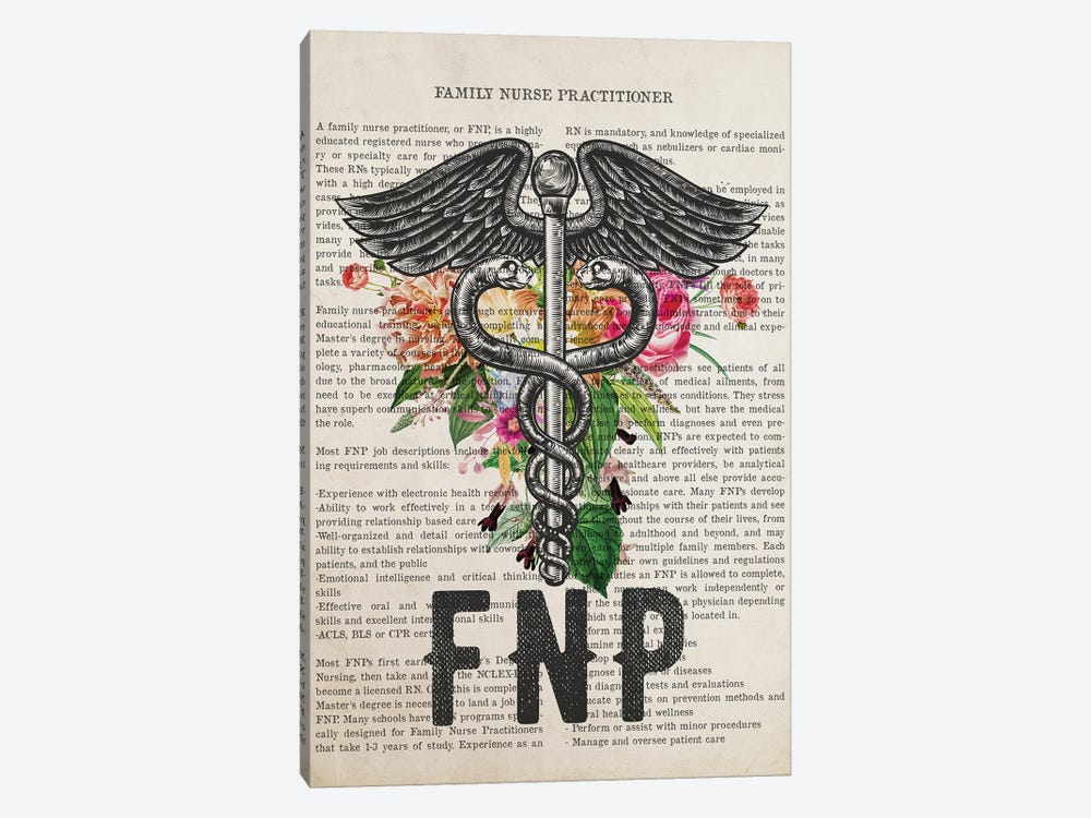 FNP, Family Nurse Practitioner With Flowers by Aged Pixel 1-piece Art Print