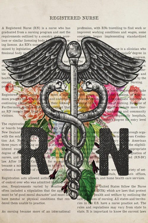 RN, Registered Nurse With Flowers by Aged Pixel wall art