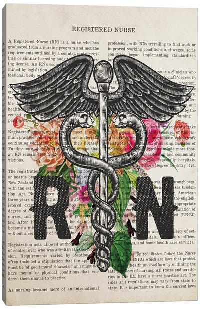 RN, Registered Nurse With Flowers Canvas Art Print - Nurses