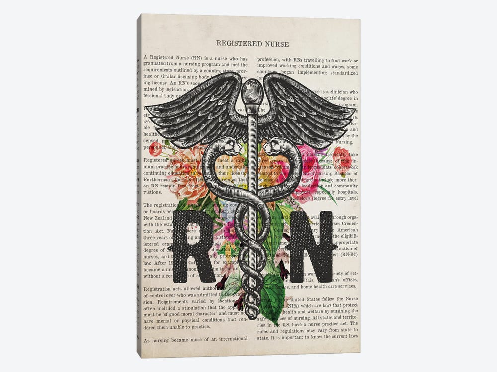 RN, Registered Nurse With Flowers by Aged Pixel 1-piece Canvas Art