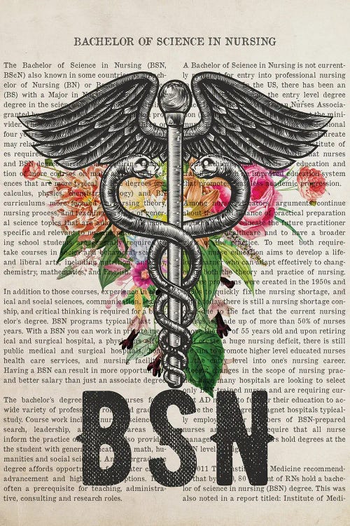 BSN, Bachelor Of Science In Nursing With Flowers