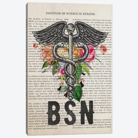 BSN, Bachelor Of Science In Nursing With Flowers Canvas Print #ADP3245} by Aged Pixel Canvas Wall Art