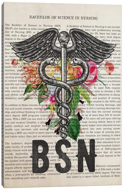 BSN, Bachelor Of Science In Nursing With Flowers Canvas Art Print - Nurses