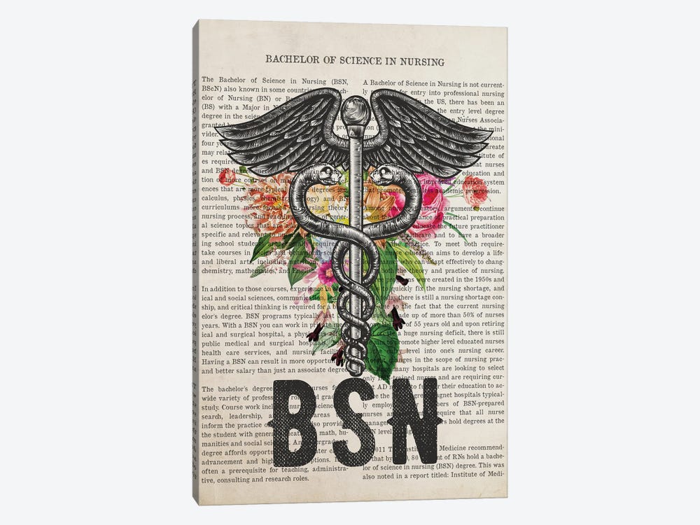 BSN, Bachelor Of Science In Nursing With Flowers by Aged Pixel 1-piece Canvas Art