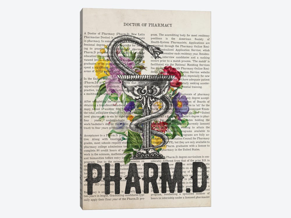 PharmD, Doctor Of Pharmacy With Flowers by Aged Pixel 1-piece Canvas Artwork