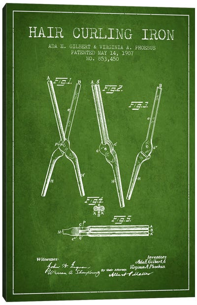 Hair Curling Iron Green Patent Blueprint Canvas Art Print - Aged Pixel: Beauty & Personal Care