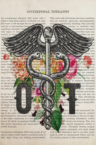 OT, Occupational Therapist with Flowers Print by Aged Pixel art print