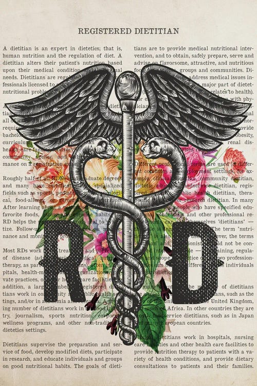 RD, Registered Dietitian with Flowers Print by Aged Pixel wall art