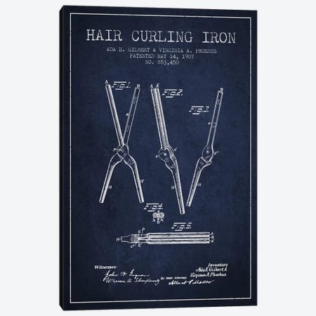 Hair Curling Iron Navy Blue Patent Blueprint Canvas Print #ADP325} by Aged Pixel Canvas Art Print