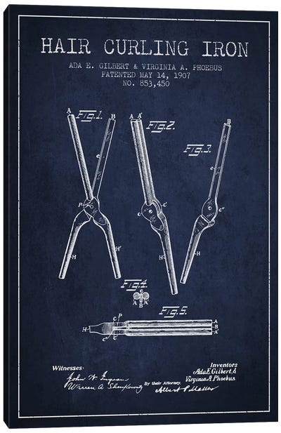 Hair Curling Iron Navy Blue Patent Blueprint Canvas Art Print - Aged Pixel: Beauty & Personal Care