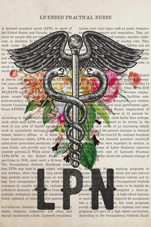 LPN, Licensed Practical Nurse with Flowers Print