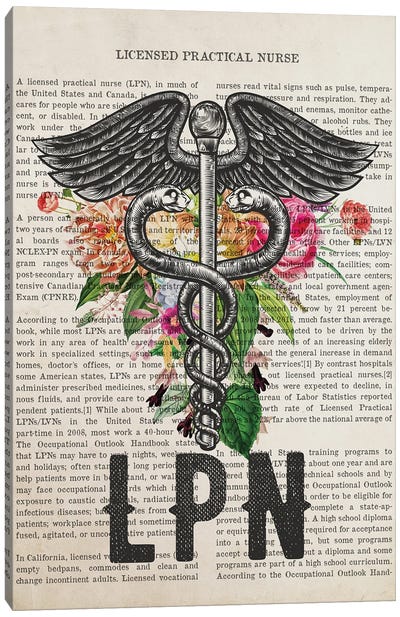 LPN, Licensed Practical Nurse with Flowers Print Canvas Art Print
