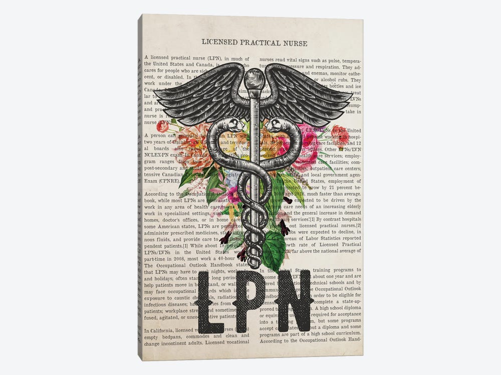 LPN, Licensed Practical Nurse with Flowers Print by Aged Pixel 1-piece Canvas Art Print
