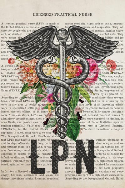 Health & Wellness: LPN, Licensed Practical Nurse with Flowers Print by Aged Pixel