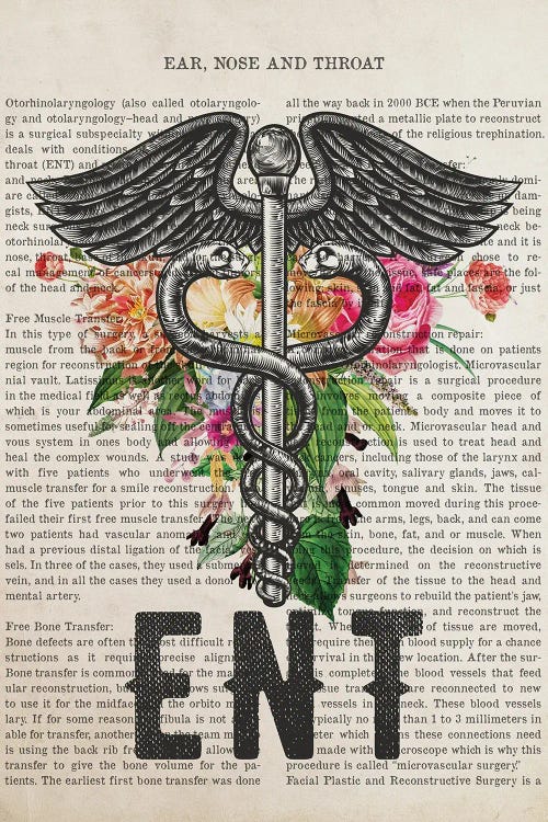 ENT, Ear Nose and Throat Doctor with Flowers Print