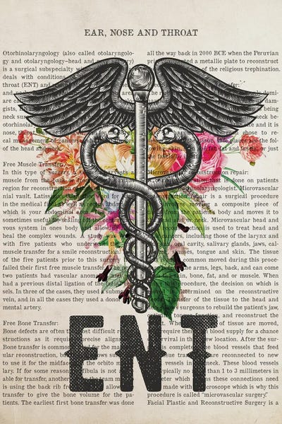 Health & Wellness: ENT, Ear Nose and Throat Doctor with Flowers Print by Aged Pixel