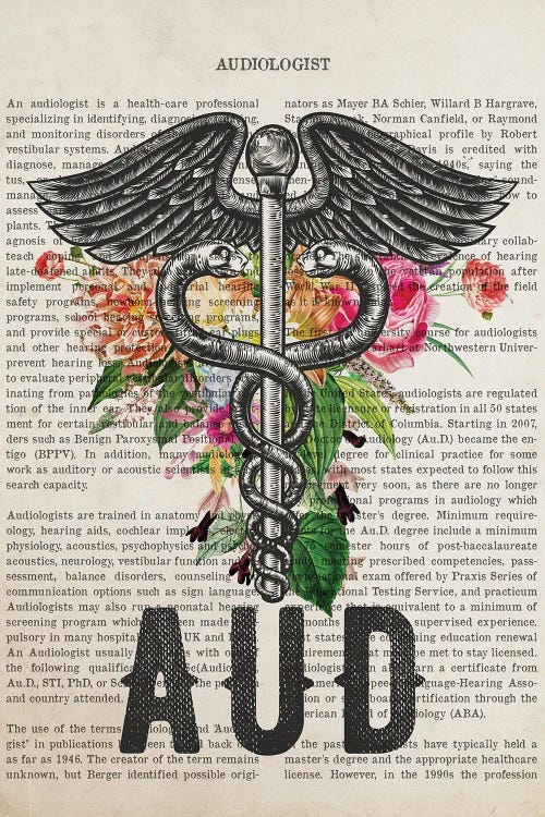 Aud, Audiologist With Flowers Print by Aged Pixel wall art