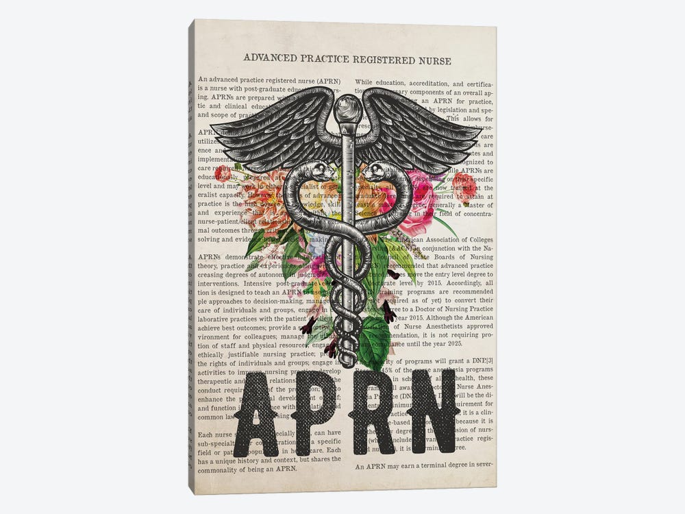 Aprn, Advanced Practice Registered Nurse With Flowers Print by Aged Pixel 1-piece Canvas Artwork
