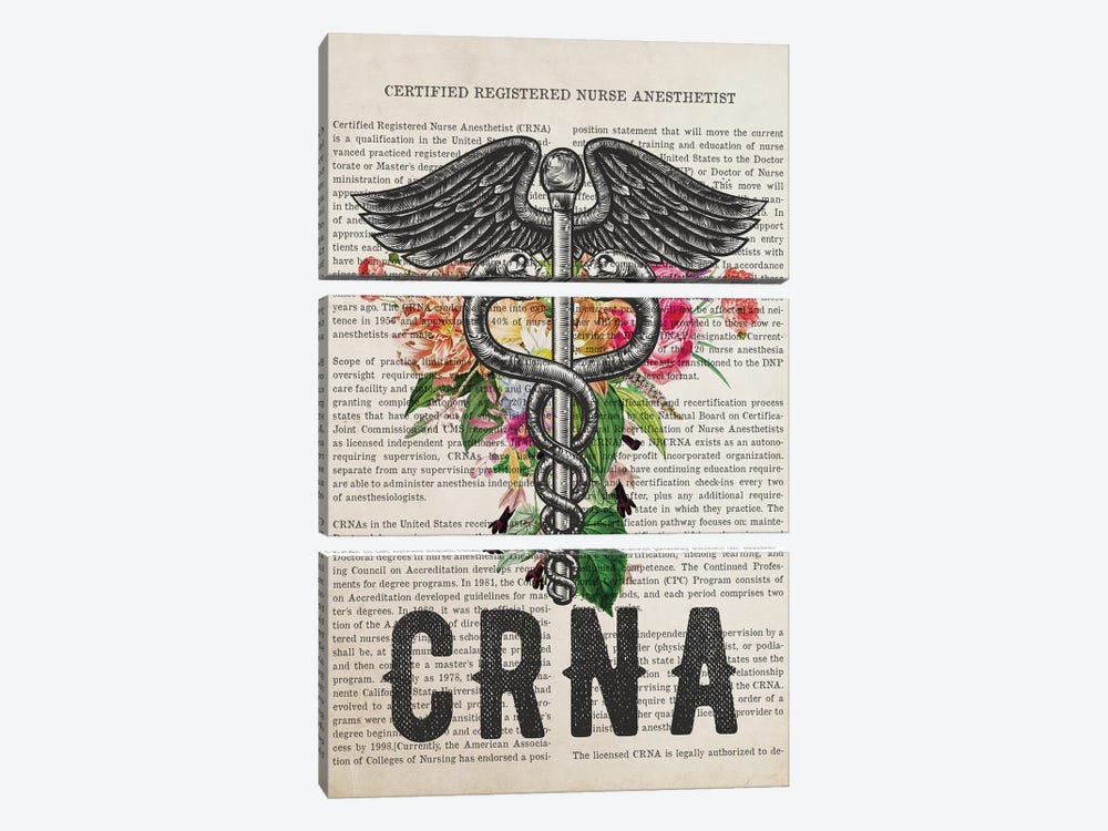 Crna, Certified Registered Nurse Anesthetist With Flowers Print by Aged Pixel 3-piece Art Print